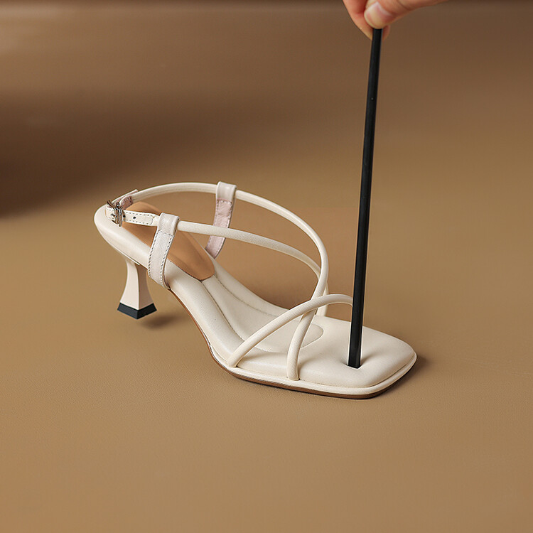 Elegant High Heel Square Toe Sandals with Metal Decoration